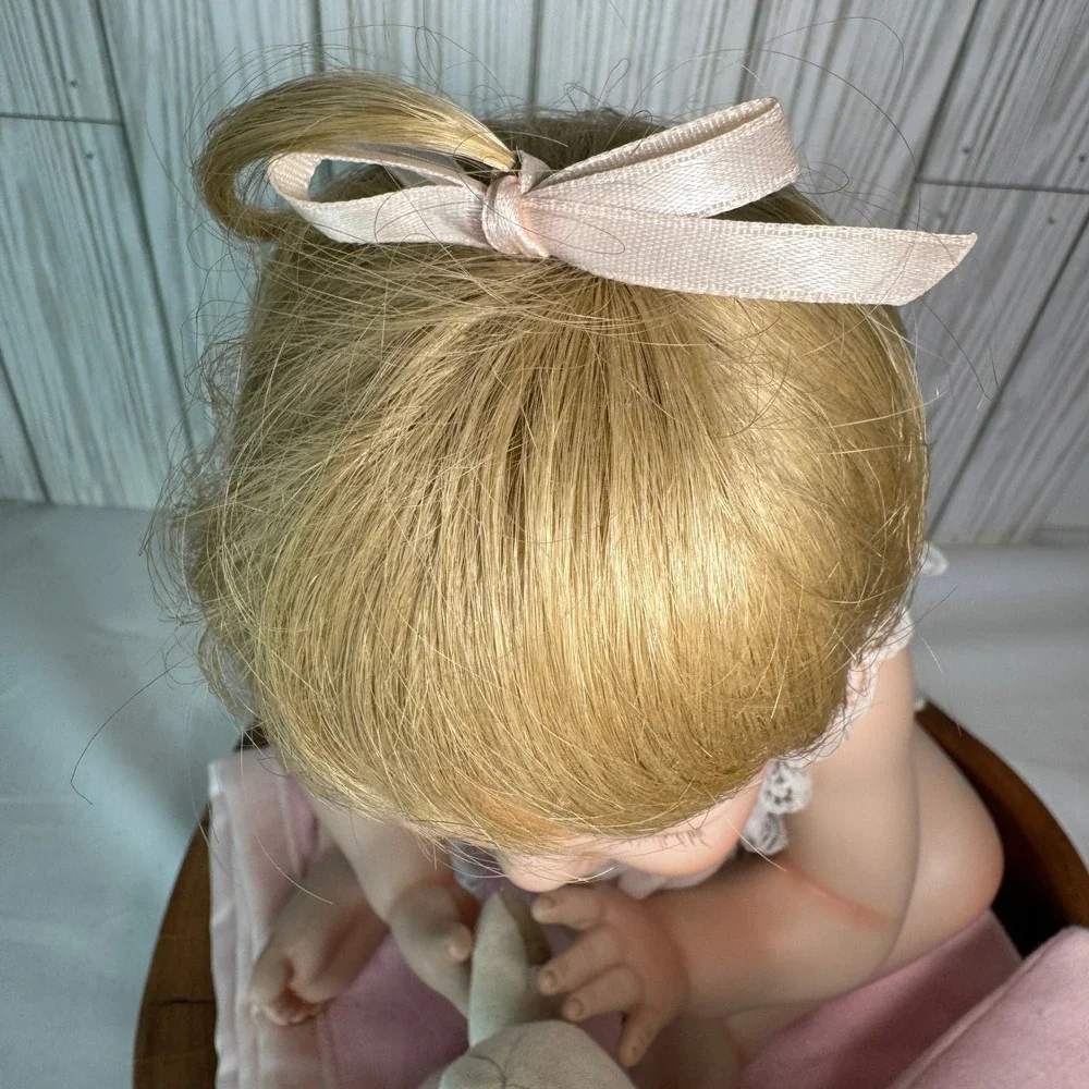 Vintage Ashton Drake 1993 Porcelain Baby Doll Pink Lace Outfit Teddy Bear